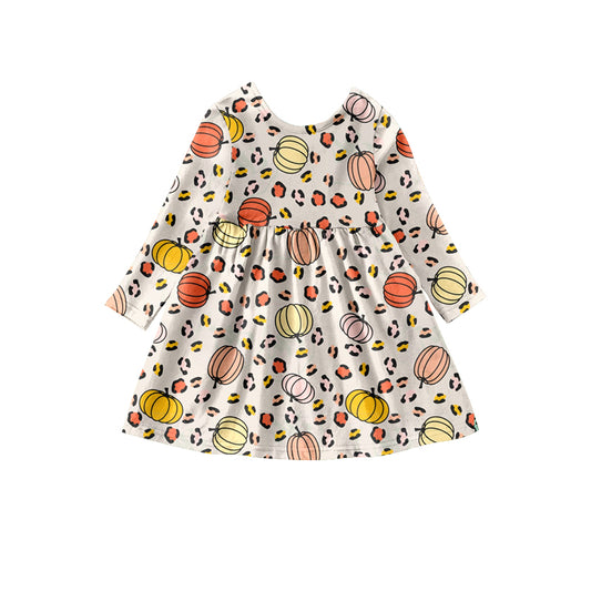 Baby Girls Fashion Pumpkin Leopard A-Line Dresses preorder(moq 5)