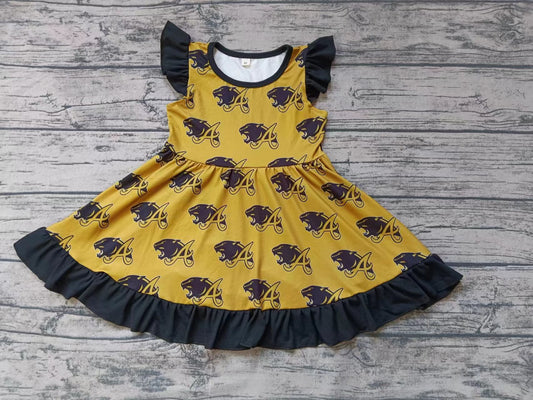 Baby Girls Team Gold Black Knee Length Dresses Preorder(moq 5)