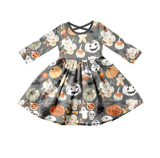 Baby Girls Halloween Flowers Pumpkin Twirl Dresses preorder(moq 5)