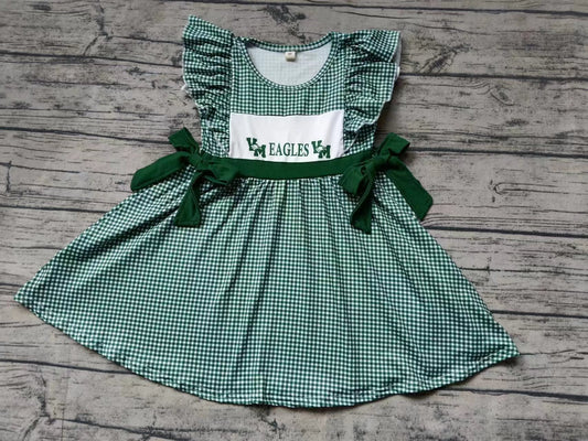 Baby Girls Team Green Eagles Checkered Knee Length Dresses Preorder(moq 5)