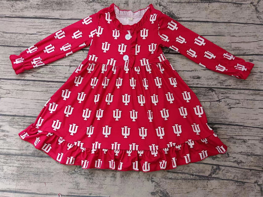 Baby Girls Red Team Long Sleeve Knee Legnth Dresses Gowns Preorder(moq 5)