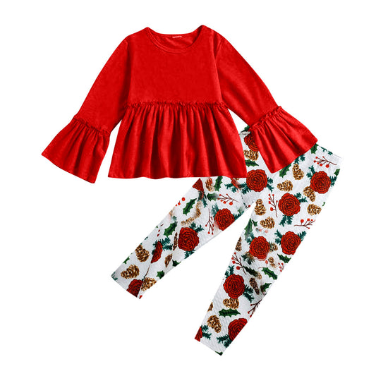 Baby Girls Red Tunic Rose Legging Pants Clothes Sets preorder(moq 5)