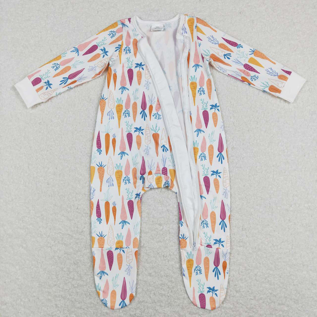 Baby Infant Kids Easter Carrots Footie Zip Rompers