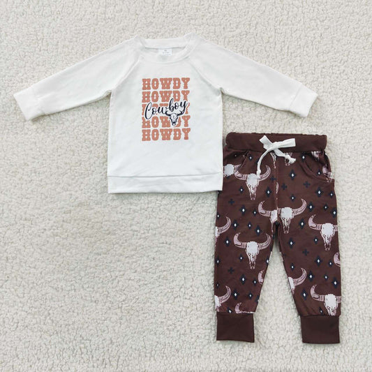 Baby Boys Howdy Tee Shirt Cow Pants Clothing Sets