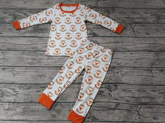 Baby Boys Orange Cow Team Long Sleeve Tee Shirt Pants Pajamas Clothes Preorder(moq 5)