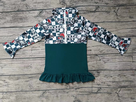 Baby Girls Football Dark Green Team Tee Top Zip Pullovers Preorder(moq 5)