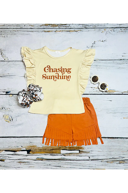 Baby Girls Chasing Sunshine Tassel Shorts Clothes Sets