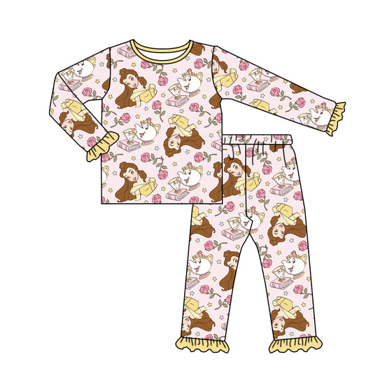 Baby Girls Yellow Princess Top Pants Pajamas Clothes Sets preorder(moq 5)