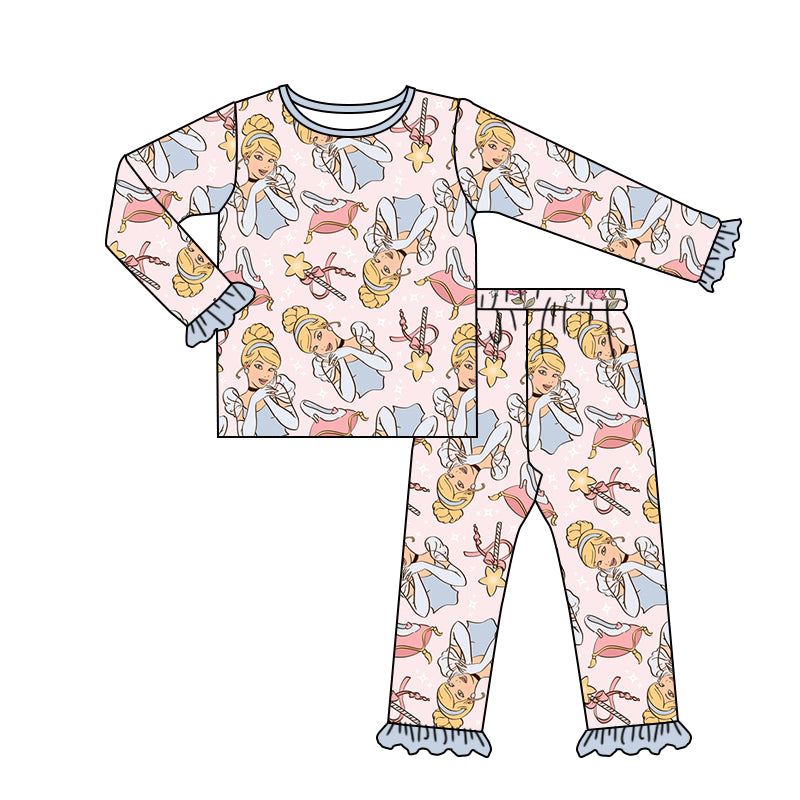 Baby Girls Blue Princess Top Pants Pajamas Clothes Sets preorder(moq 5)