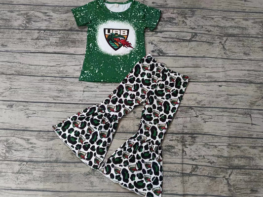 Baby Girls Green Team Short Sleeve Tee Shirt Bell Pants Clothes Preorder(moq 5)