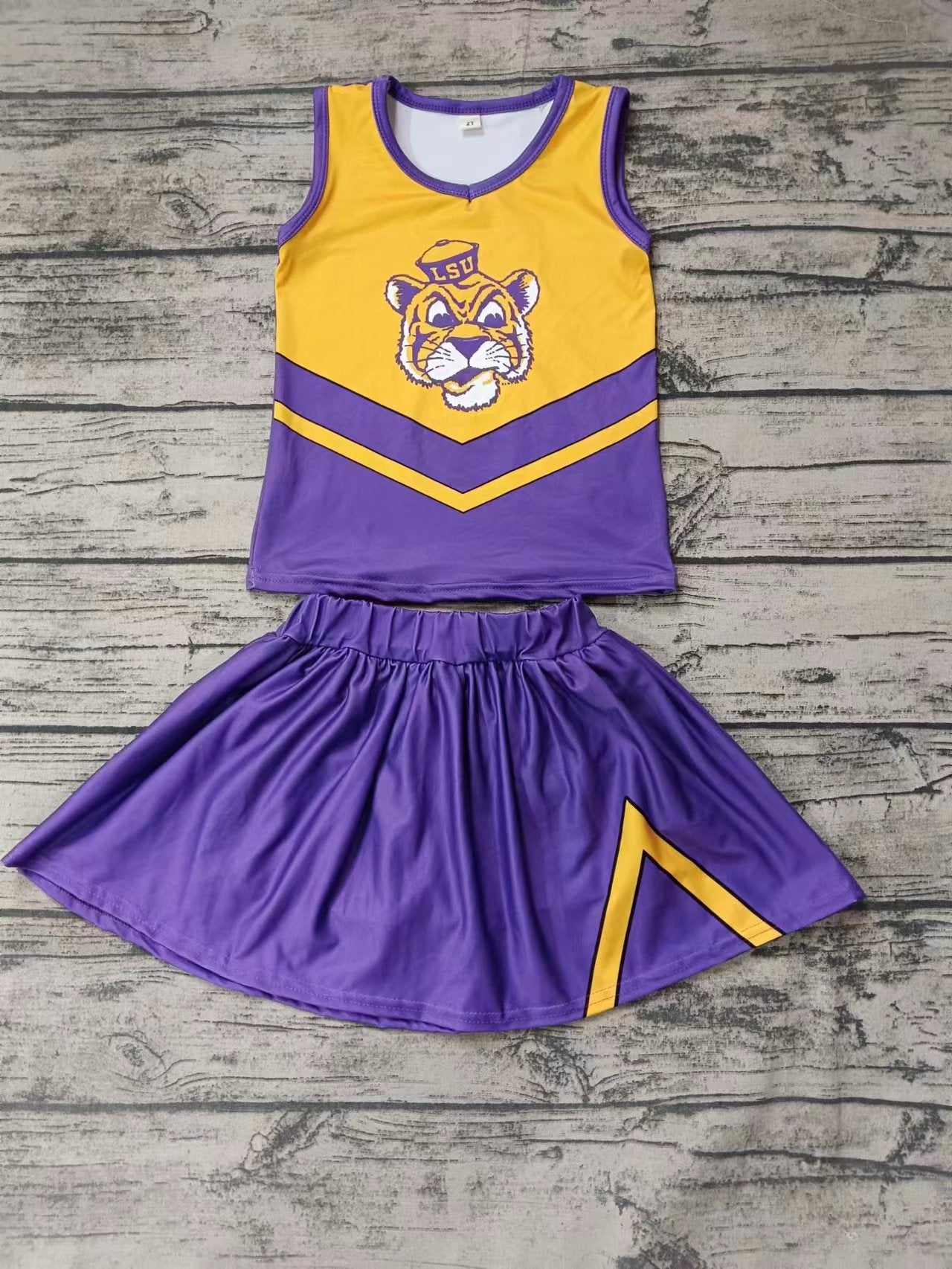 Baby Girls Purple LSU tiger Team Cheer Tee Shirt Skirts Clothes Preorder(moq 5)