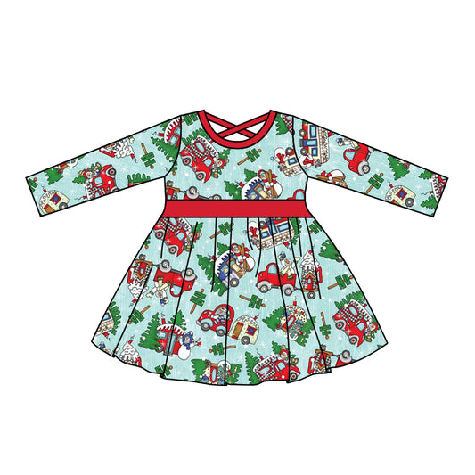 Baby Girls Christmas Bus Knee Length Dresses preorder(moq 5)