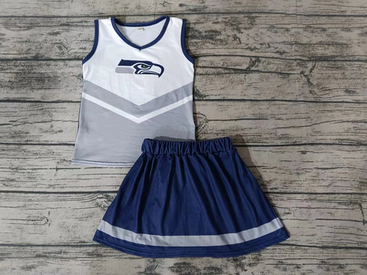 Baby Girls Blue Bird Team Cheer Tee Shirt Skirts Clothes Preorder(moq 5)