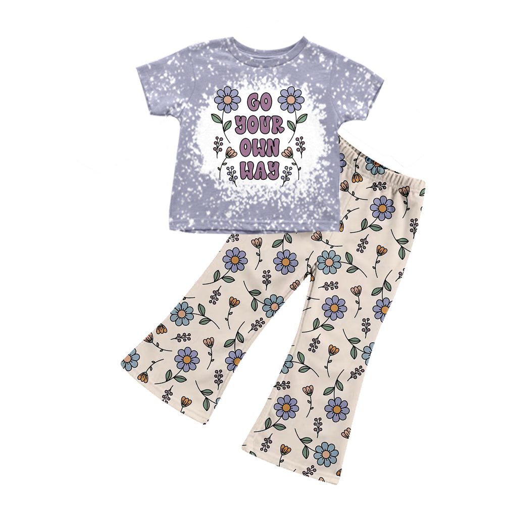 Baby Girls Flowers Grey Shirt Pants Clothes Sets preorder(moq 5)