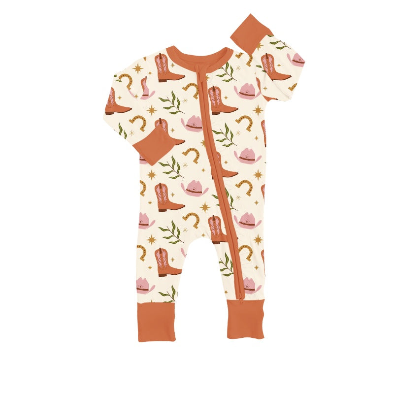 Baby Kids pink boots Long Sleeve Zip Rompers preorder(moq 5)