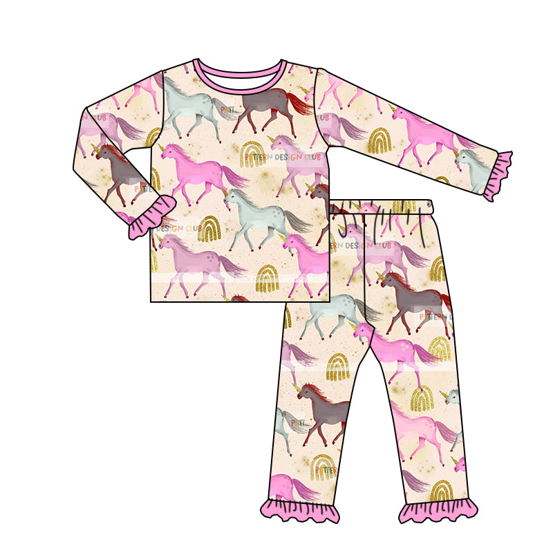 Baby Girls Pink Horse Shirts Pants Pajamas Clothes Sets preorder(moq 5)