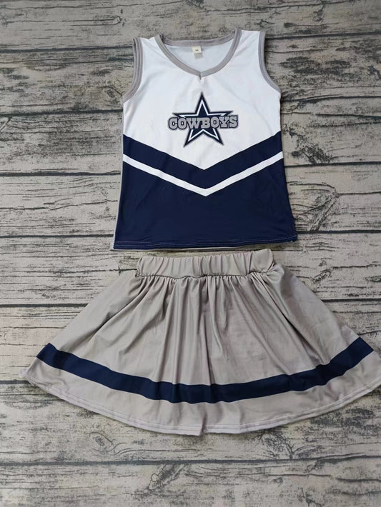 Baby Girls Cowboys Team Cheer Tee Shirt Skirts Clothes Preorder(moq 5)