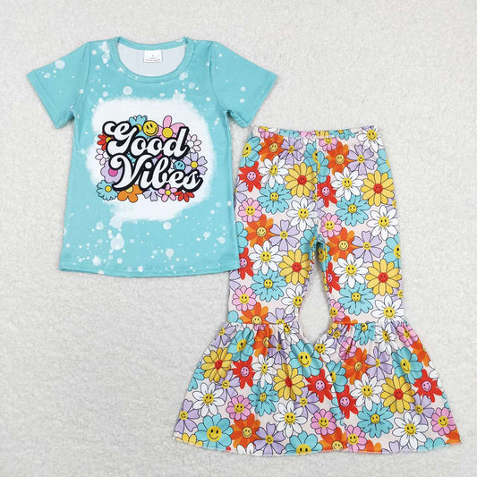 Baby Girls Blue Good Top Flowers Bell Pants Clothes Sets