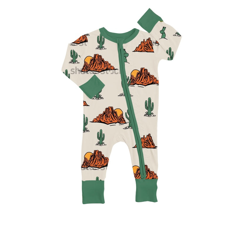 Baby Kids western cactus Long Sleeve Zip Rompers preorder(moq 5)