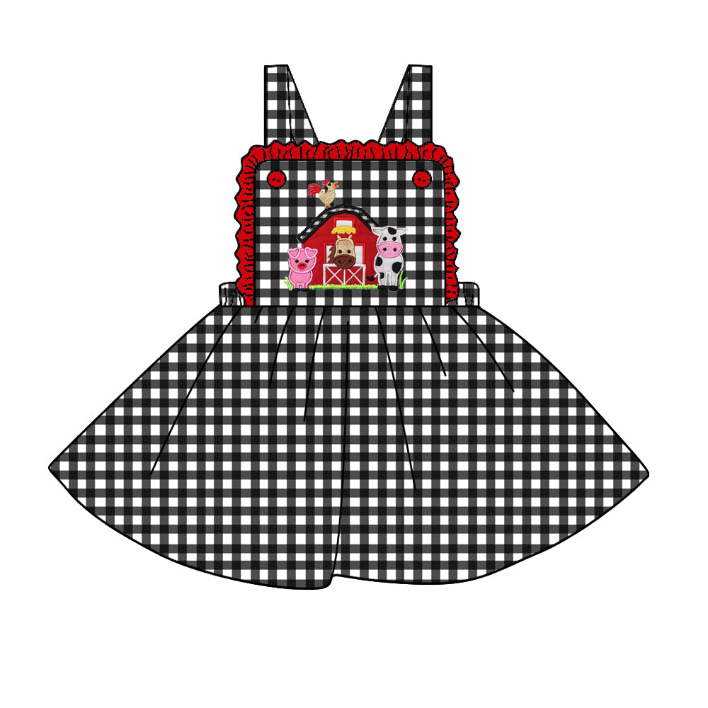 Baby Girls Farm Plaid Suspender Knee Length Dresses preorder(moq 5)