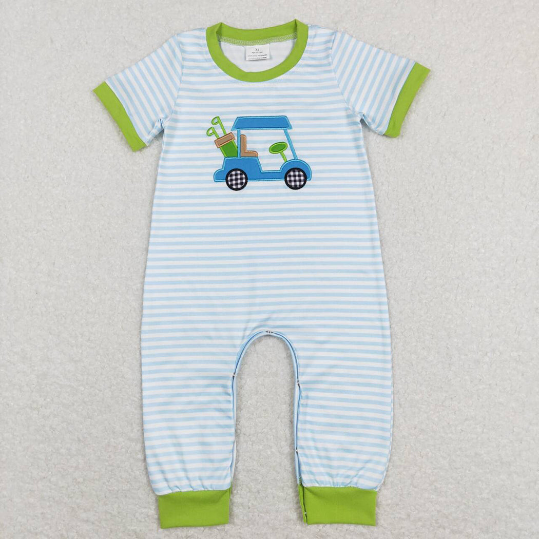 Baby Infant Boys Golf Blue Stripes Short Sleeve Rompers