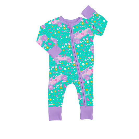 Baby Girls Pink Doll Flowers Zip Rompers preorder(moq 5)