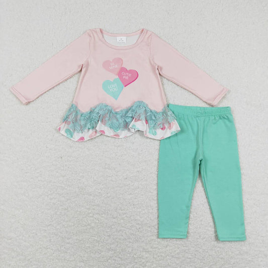 Baby Girls Pink Ruffle Hearts Tunic Top Legging Valentines Outfits Sets