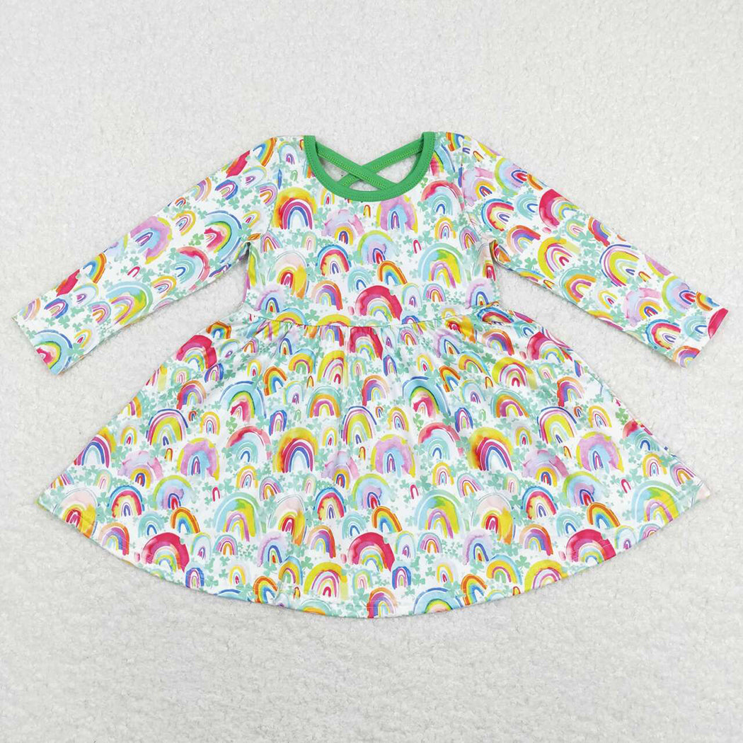 Baby Girls Green Rainbow Quatrefoil St Patrick Day Knee Length Dresses