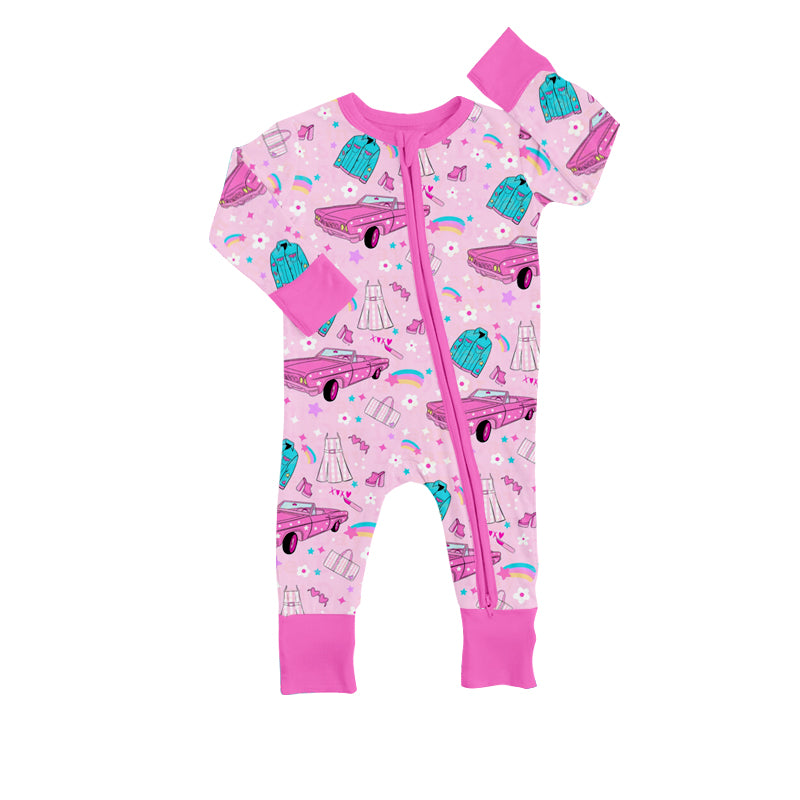 Baby Girls Pink Doll Party Zip Rompers preorder(moq 5)