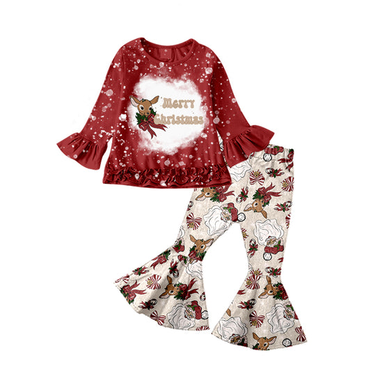 Baby Girls Merry Christmas Deer Shirt Bell Pants Clothes Sets preorder(moq 5)