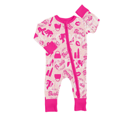 Baby Girls Pink Doll Zip Rompers preorder(moq 5)