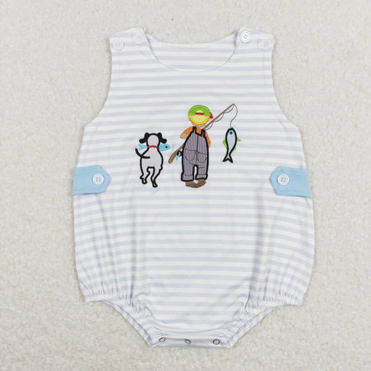 Baby Infant Boys Cute Fishing Dog Summer Sleeveless Rompers