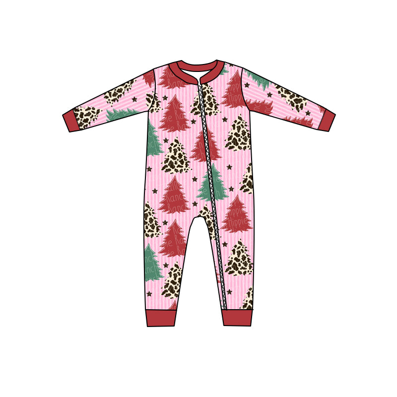 Infant Baby Girls Christmas Tree Pink Zip Rompers preorder(moq 5)