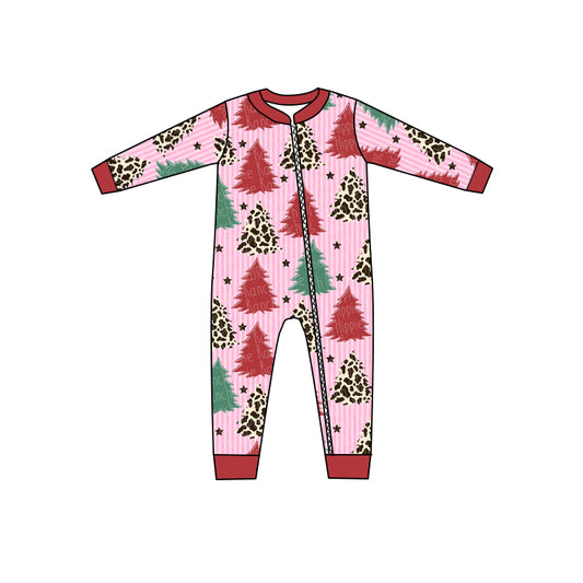 Infant Baby Girls Christmas Tree Pink Zip Rompers preorder(moq 5)