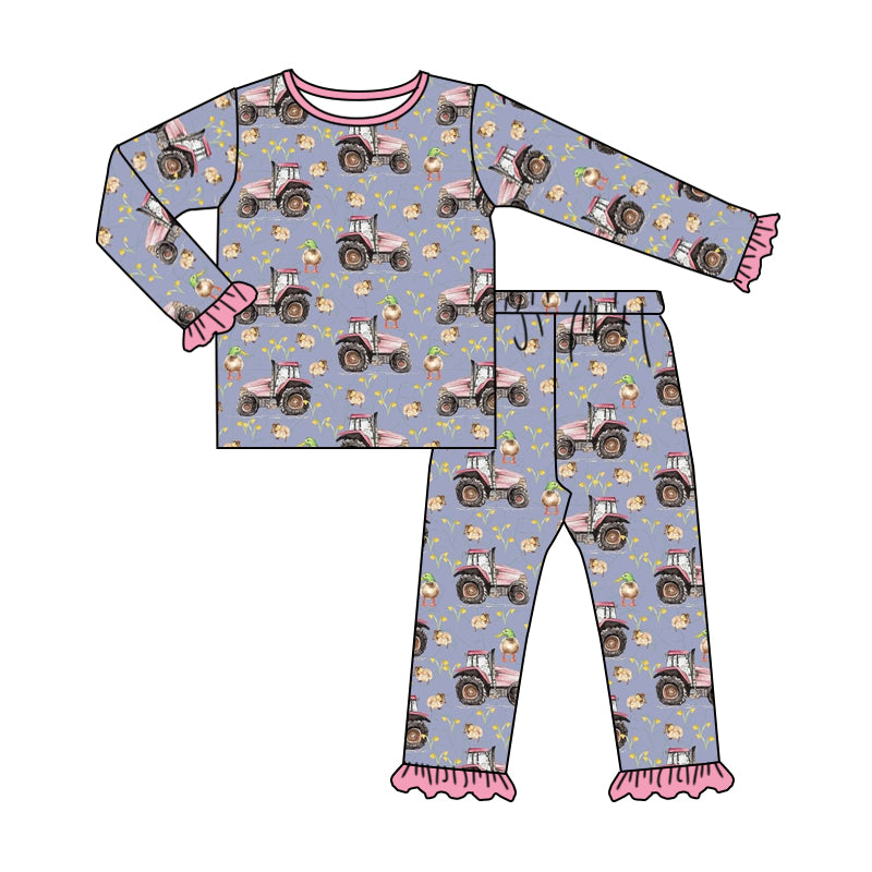 Baby Girls Pink Tractor Pajamas Clothes Sets preorder(moq 5)