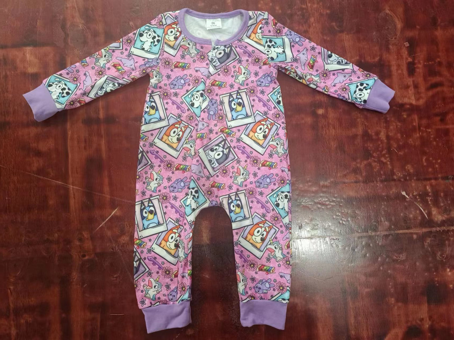 Baby Girls Long Sleeve Purple Dogs Zip Rompers preorder(moq 5)