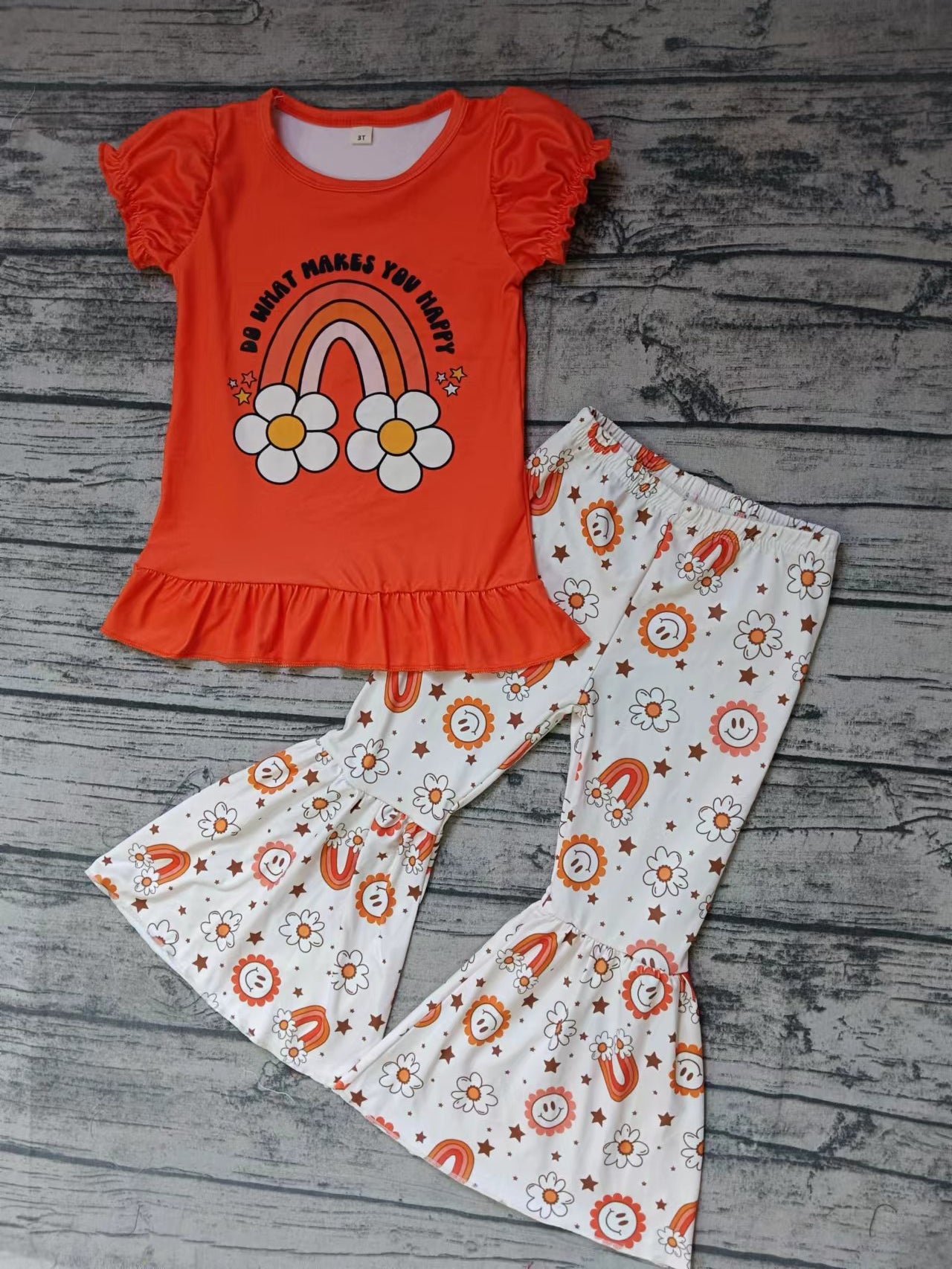 Baby Girls Orange Flowers Bell Pants Clothes Sets preorder(moq 5)