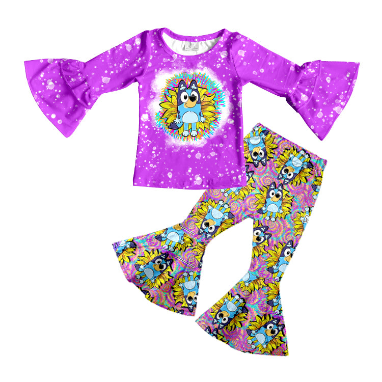 Baby Girls Cartoon Dogs Sunflower Bell Clothes Sets preorder(moq 5)