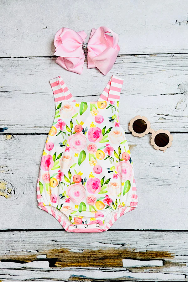 Baby Girls Pink Flowers Summer Strap Rompers