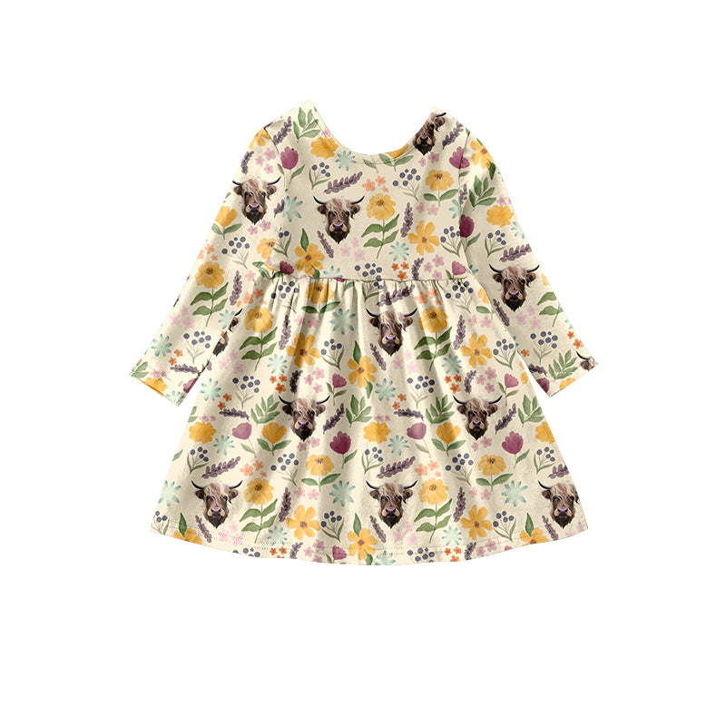 Baby Girls Highland Cow Flowers A-Line Dresses preorder(moq 5)