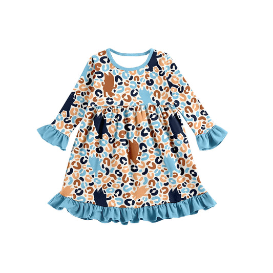 Baby Girls Blue Leopard Cartoon Dogs Knee Length Dresses preorder(moq 5)