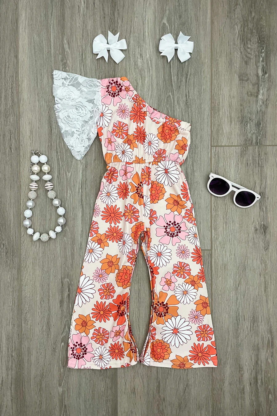 Baby Girls Western Flower One Shoulder Jumpsuits