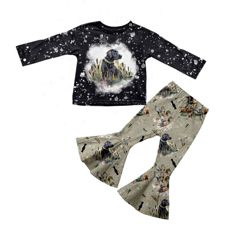 Baby Girls Black Dogs Hunting Tee Shirt Bell Pants Clothes Sets preorder(moq 5)