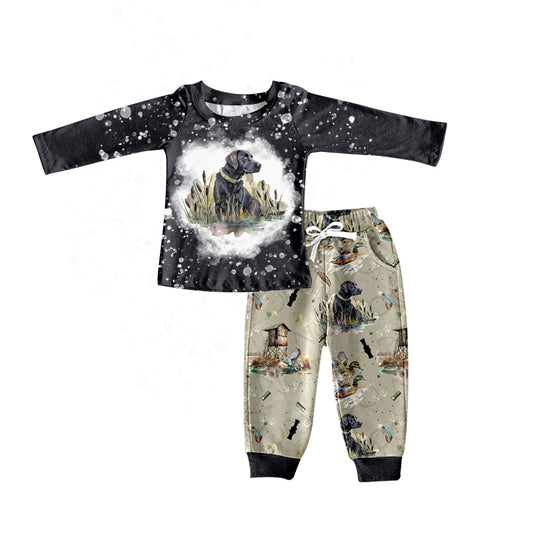 Baby Boys Black Dogs Hunting Tee Shirt Pants Clothes Sets preorder(moq 5)