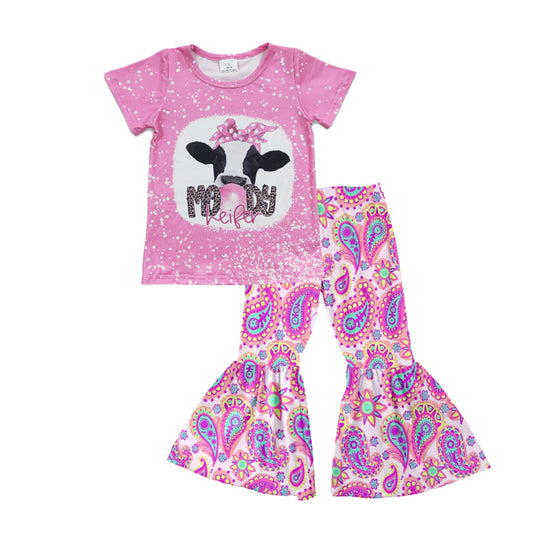 Baby Girls Pink Moody Tee Paisley Bell Pants Clothes Sets preorder(moq 5)