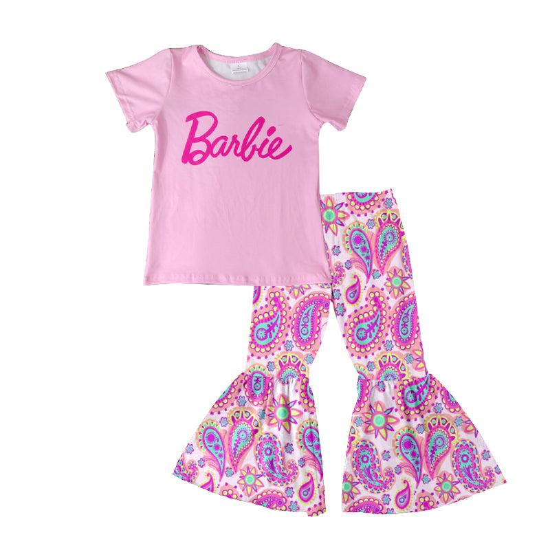 Baby Girls Pink Doll Tee Paisley Bell Pants Clothes Sets preorder(moq 5)