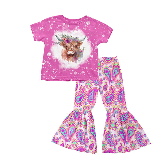 Baby Girls Highland Cow Tee Paisley Bell Pants Clothes Sets preorder(moq 5)