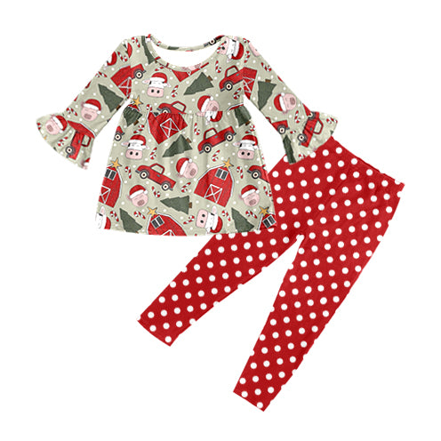 Baby Girls Christmas Cows tunic Top Legging Clothes Sets preorder(moq 5)