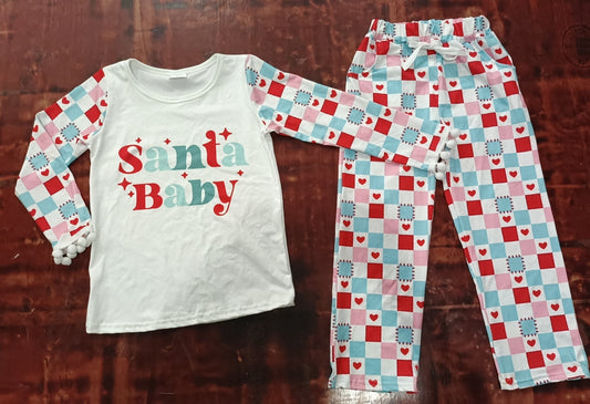 Baby Girls Santa Babe Tee Shirt Top Christmas Pants preorder(moq 5)