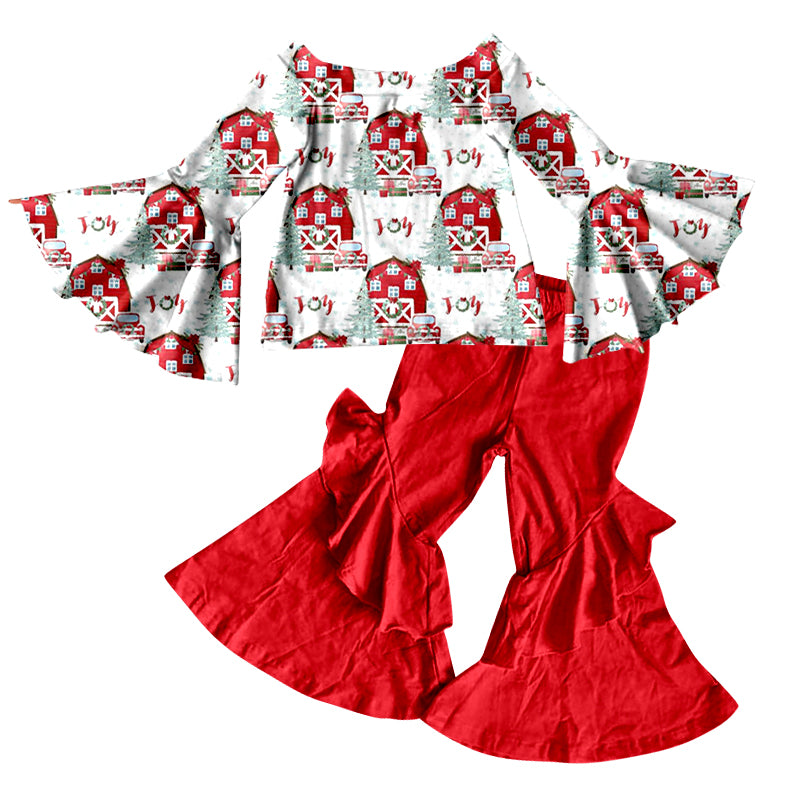 Baby Girls Christmas House Top Ruffle Pants Clothes Sets preorder(moq 5)